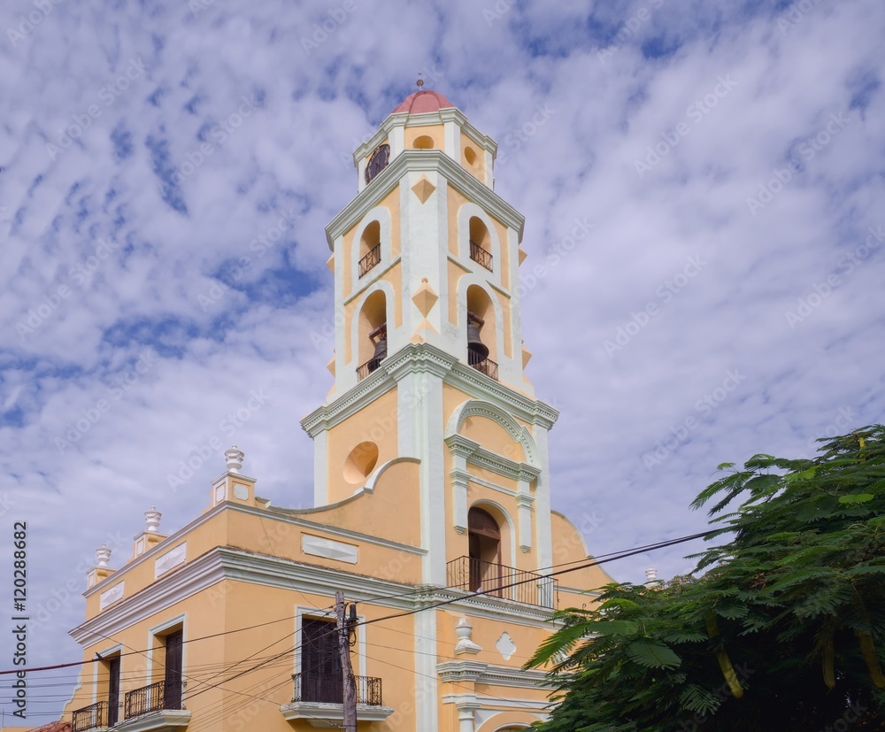 Steeple in Trinidad. It is a city in the central part of Cuba. UNESCO World Heritage Site in 1988, the city was written for its colonial architecture.