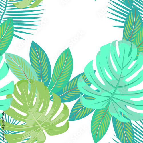 Exotical tropical seamless pattern with palm leaves. Vector.