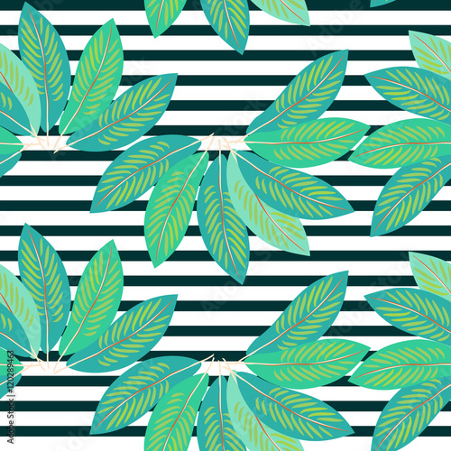 Exotical tropical seamless pattern with palm leaves. Vector.