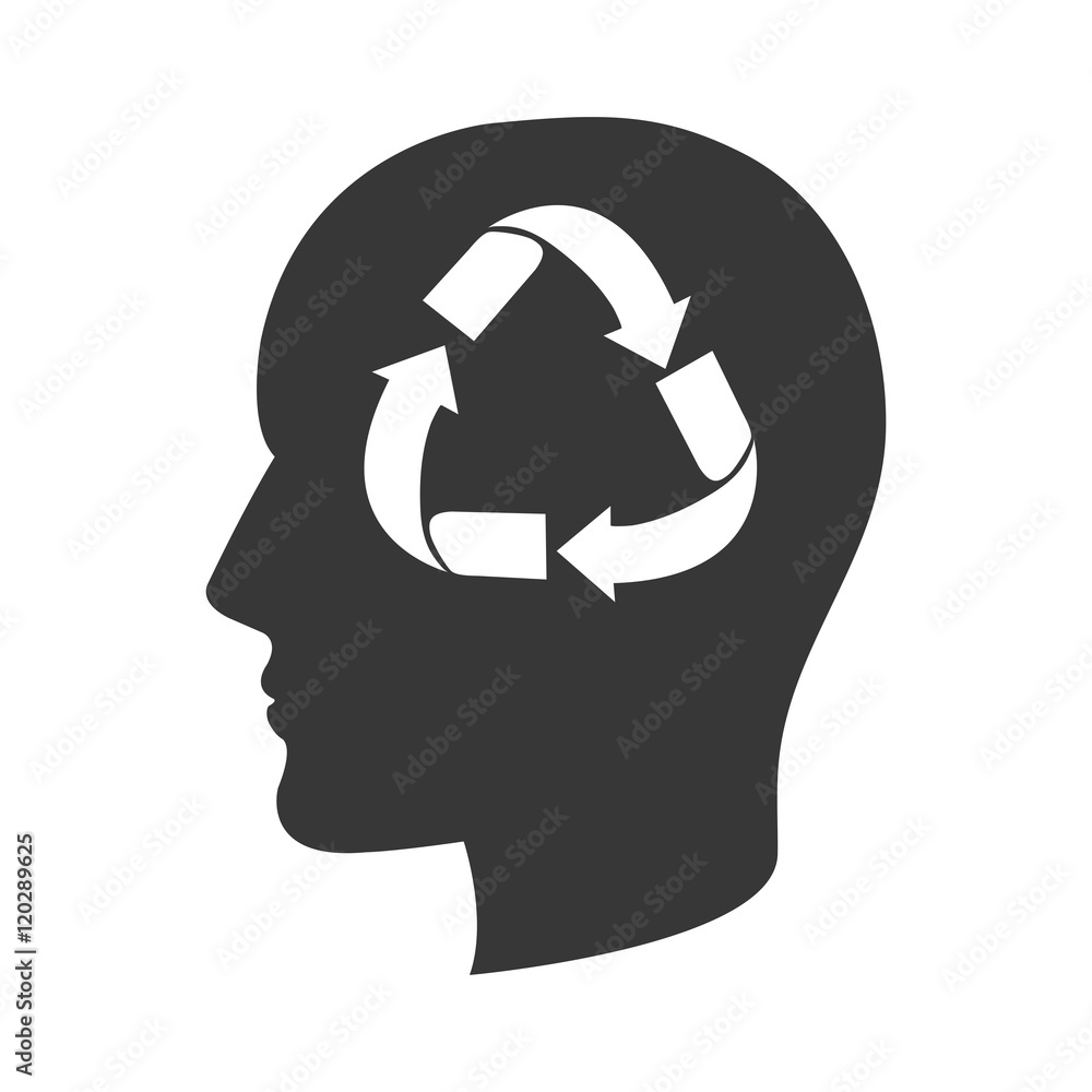 human head profile with arrows recycling sign silhouette. vector illustration human head profile with arrows recycling sign silhouette. vector illustration