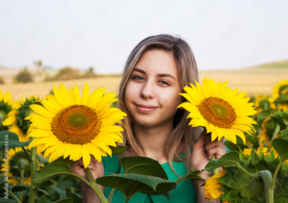 girl on the field of sunflowers girl on the field of sunflowers