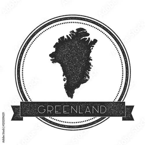 Retro distressed Greenland badge with map. Hipster round rubber stamp with country name banner, vector illustration.