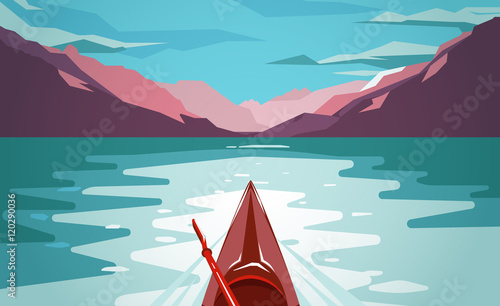 Sea kayaking at Norway fjord. Fun outdoor journey.