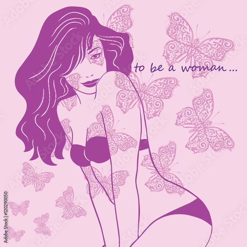 Beautiful woman in bikini with butterfly.