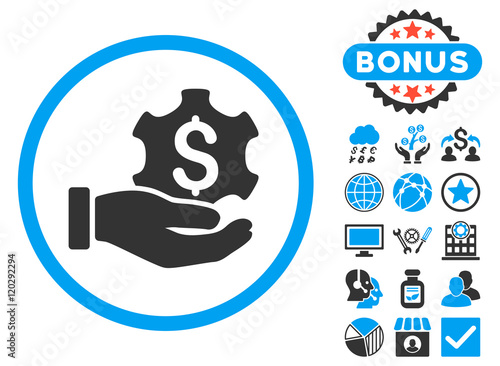 Payment Service Hand icon with bonus. Vector illustration style is flat iconic bicolor symbols, blue and gray colors, white background.