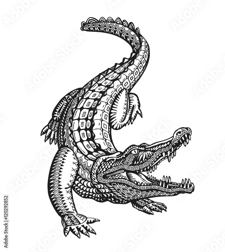 Fotografia Crocodile, alligator or animal painted tribal ethnic ornament