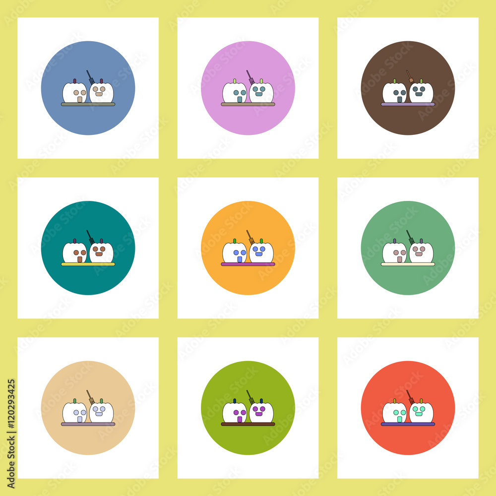 flat icons Halloween set of pumpkins concept on colorful circles