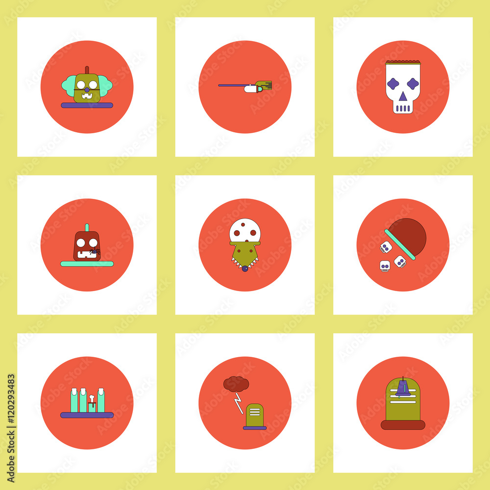 Collection of icons in flat style halloween party decorations