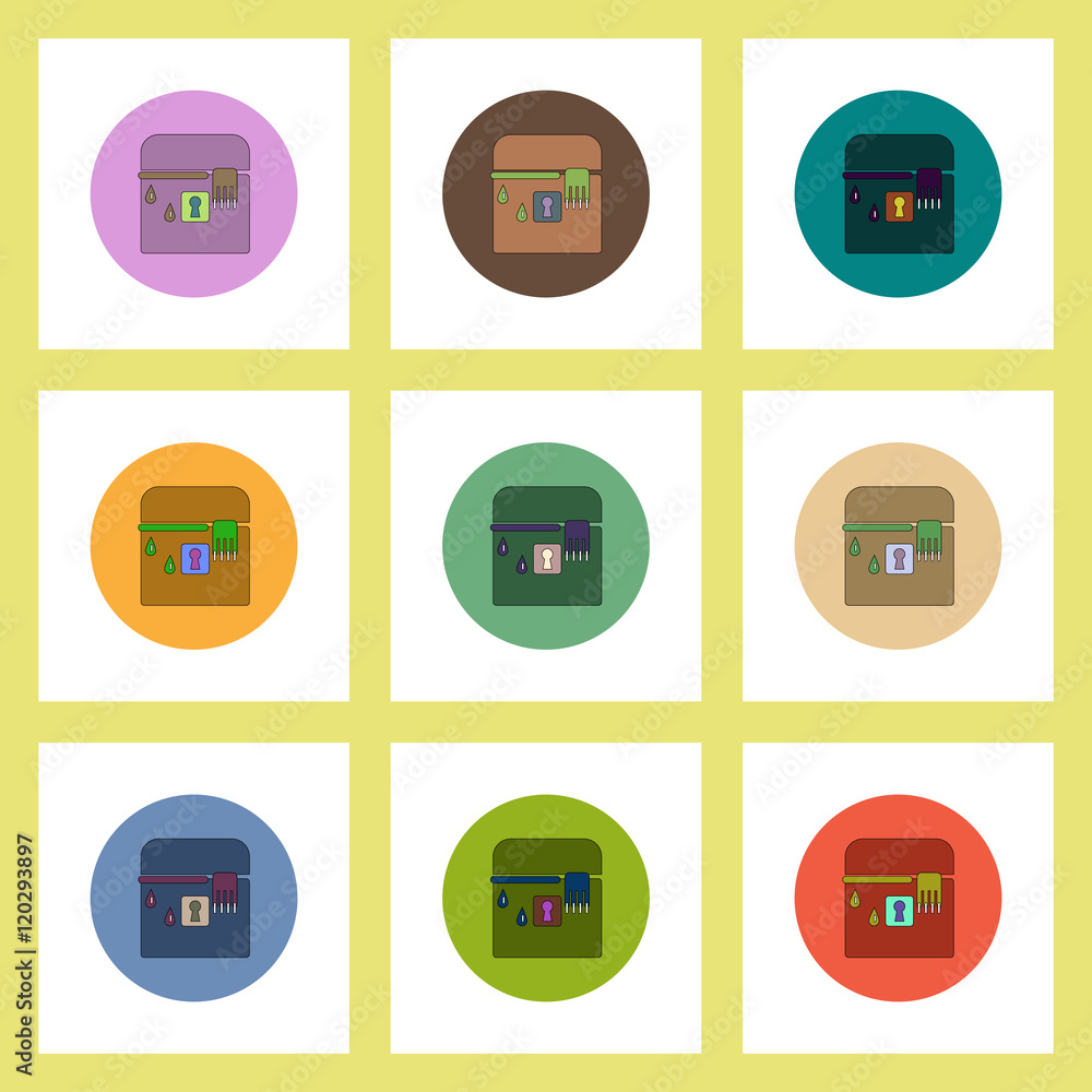 flat icons Halloween set of box with hand concept on colorful circles flat icons Halloween set of box with hand concept on colorful circles