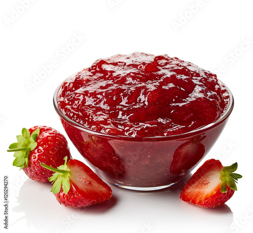 Bowl of strawberry jam photo