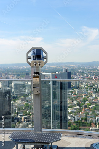 Coin operated binocular on the top of the Main Tower in Frankfurt Am Main, Germany.