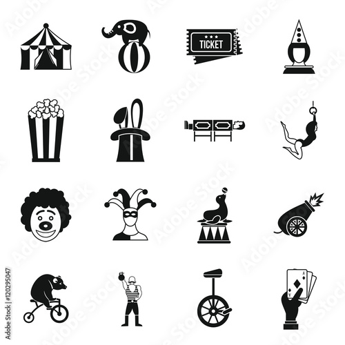 Circus entertainment icons set in simple style. Circus animals and characters set collection vector illustration