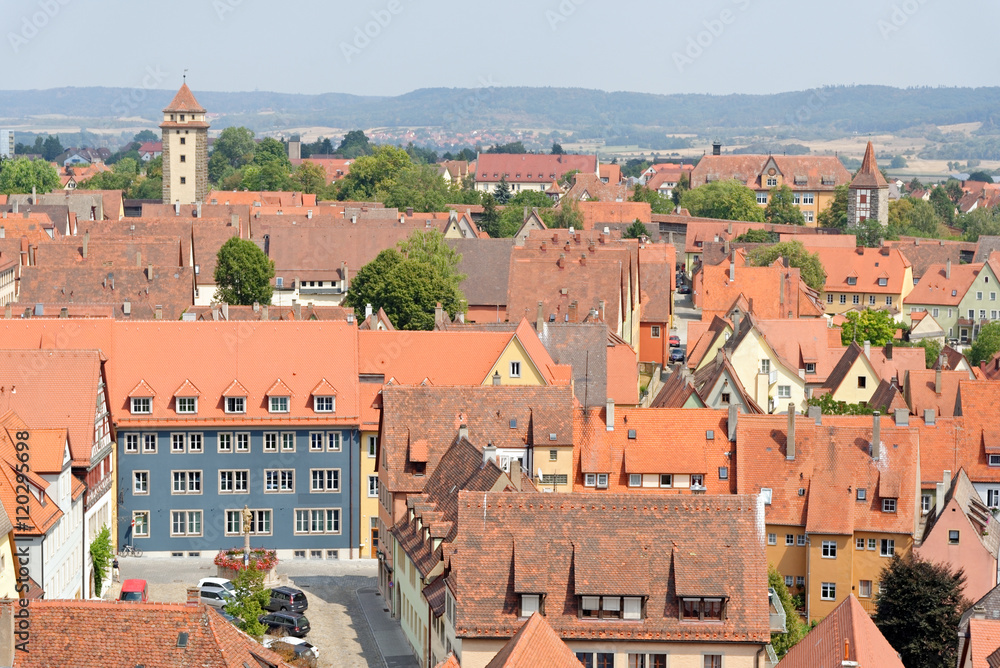 Aerial view of Rothenburg ob der Tauber from the Town Hall Tower in Bavaria, Germany