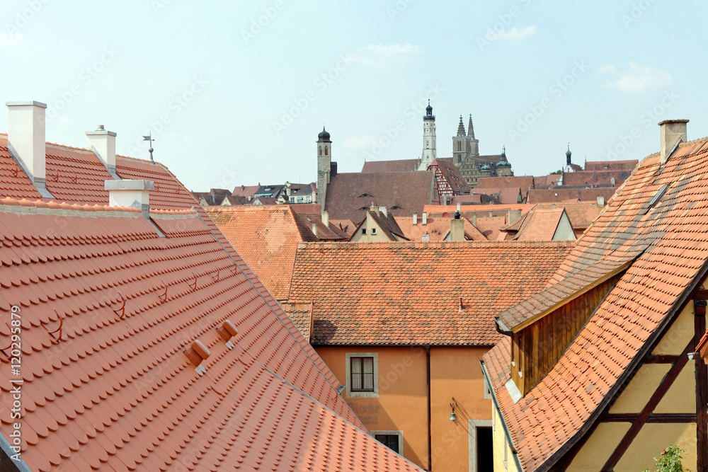 Architecture of the historic town Rothenburg ob der Tauber, Bavaria, Germany.