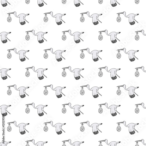 Stork with baby seamless pattern on white background. Newborn design vector illustration © ylivdesign