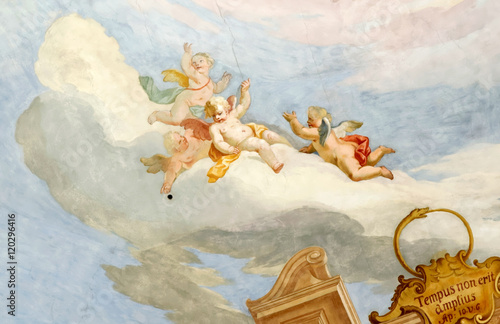 Fresco in Pilgrimage Church Wieskirche, a rococo church,designed in 1740s by Dominikus Zimmermann. A UNESCO World Heritage List in 1983.