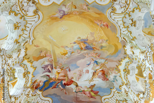 Fresco in Pilgrimage Church Wieskirche, a rococo church,designed in 1740s by Dominikus Zimmermann. A UNESCO World Heritage List in 1983. photo