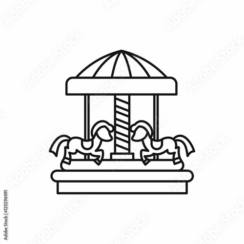 Merry go round horse ride icon in outline style on a white background vector illustration