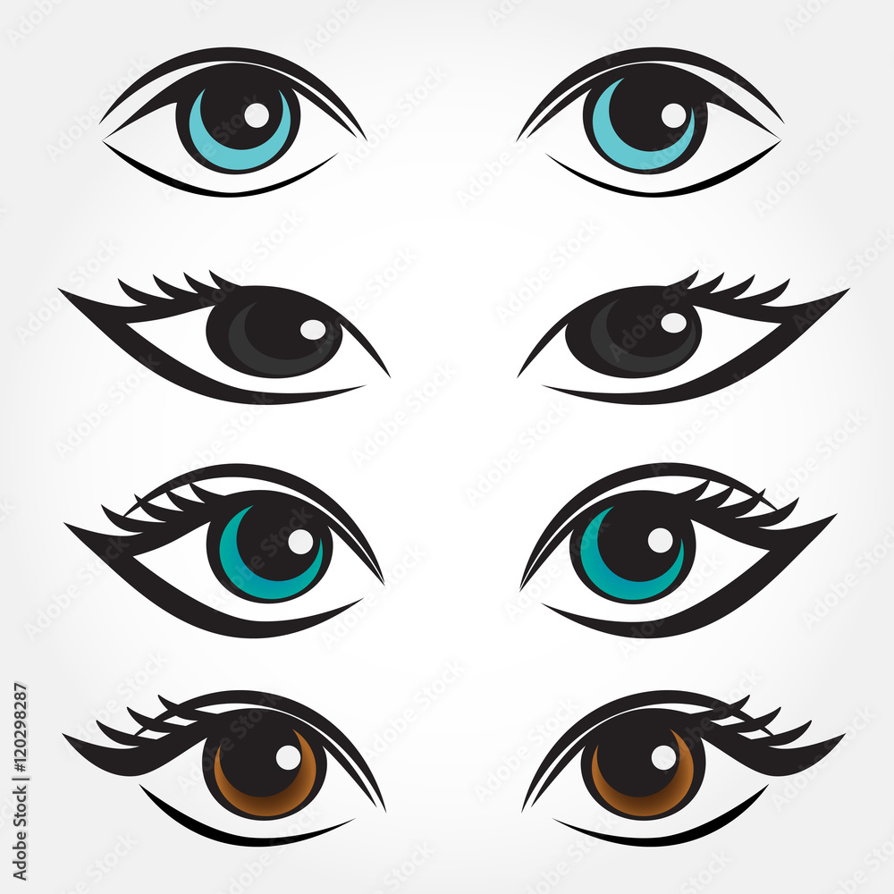 Eye vector set. Man, asian, caucasian and brunette woman eyes. Eye vector set. Man, asian, caucasian and brunette woman eyes.