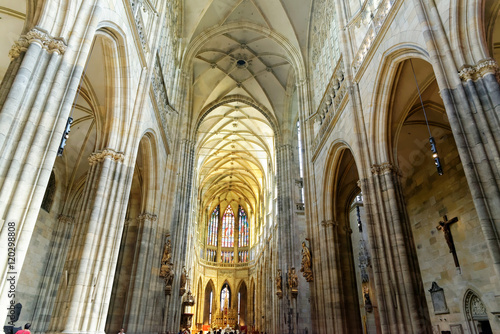 Interior of the St. Vitus Cathedral. The cathedral is the seat of the Archbishop of Prague and is the biggest and most important church in the country.