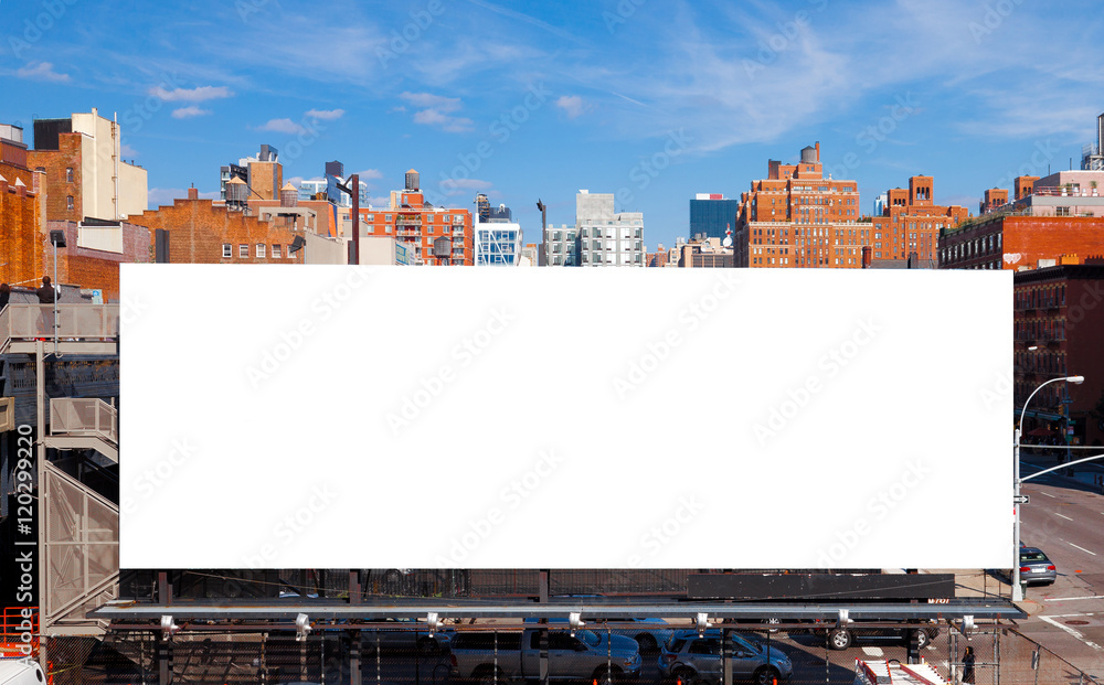 Naklejka premium Duży pusty billboard w Nowym Jorku. Skopiuj miejsce