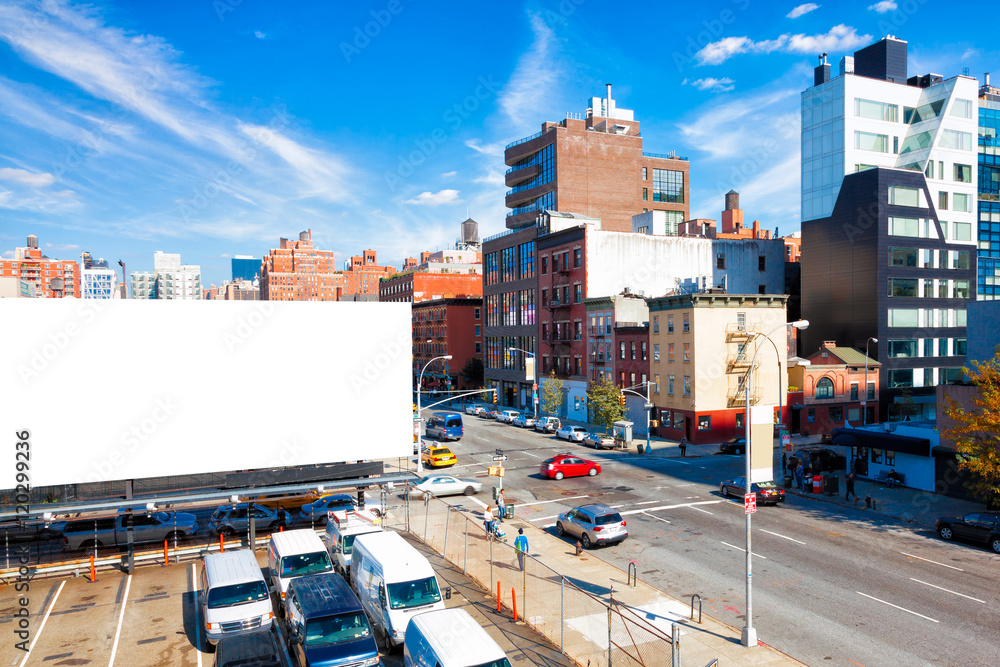 Fototapeta premium Big blank billboard in New York City. Copy space