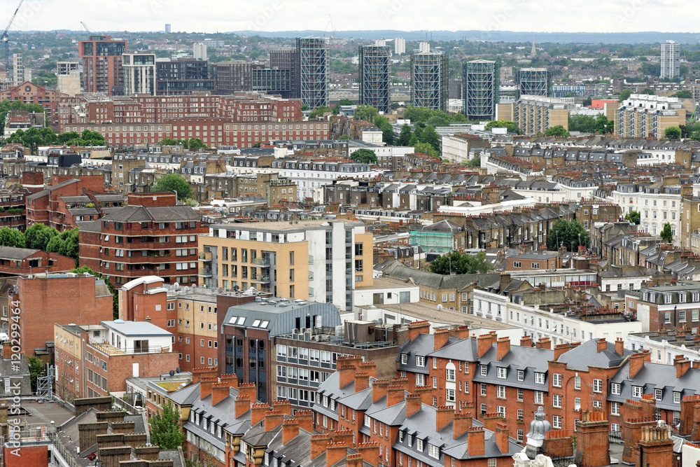 Aerial View from Westminster Cathedral of Roofs and Houses of London, United Kingdom.