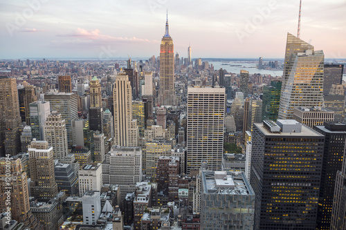 Photography View of Midtown Manhattan New York City skyline in the soft light of dusk
