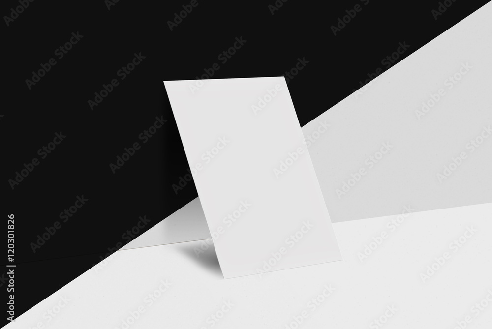 Mock-up postcard and cover. White paper card on black and grey background. For your design and template. Mock-up postcard and cover. White paper card on black and grey background. For your design and template.