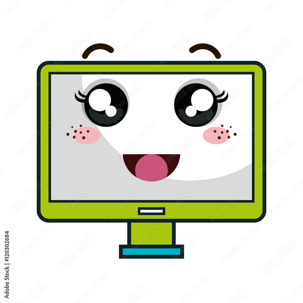 computer technology monitor. kawaii cartoon smiling . vector illustration