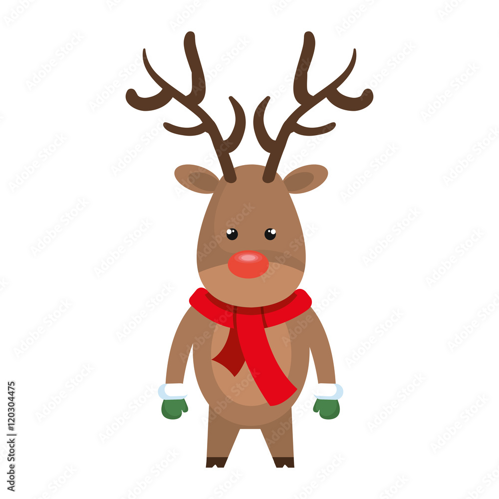 Fototapeta premium christmas deer cartoon with red nose. rudolph character. vector illustration