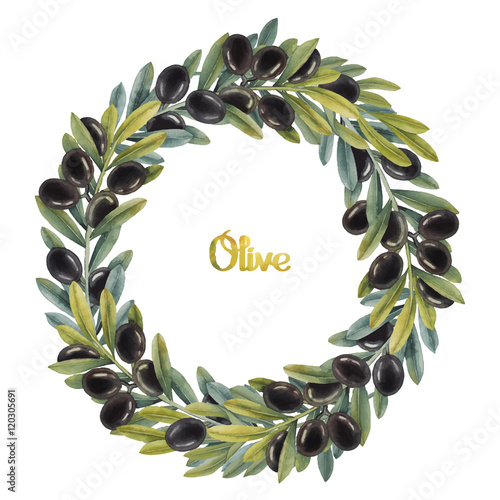 Watercolor olive wreath