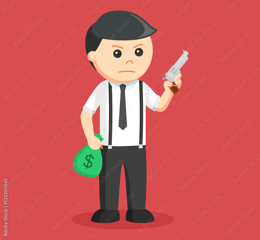 businessman holding gun and money
