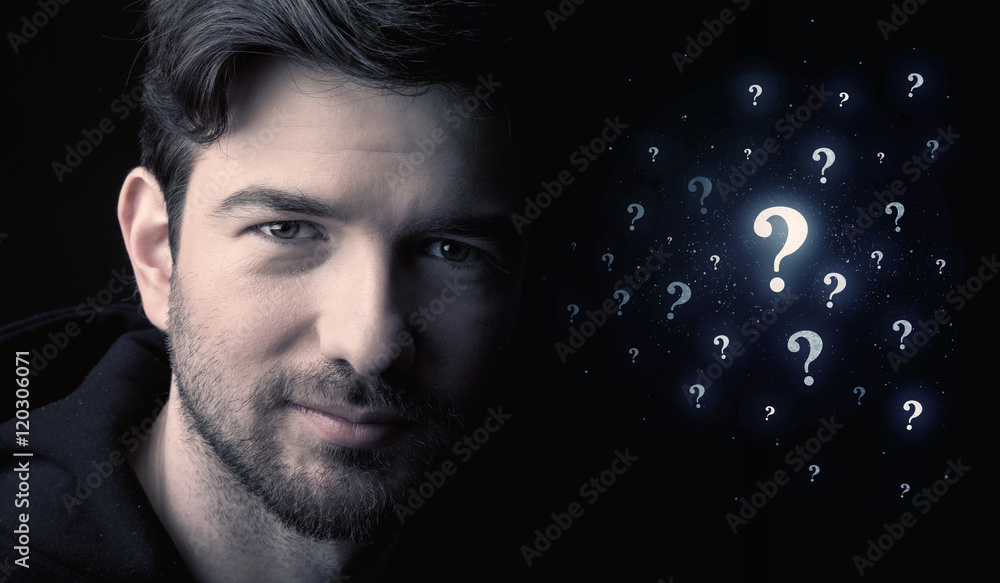 Fototapeta premium man with many question mark near him