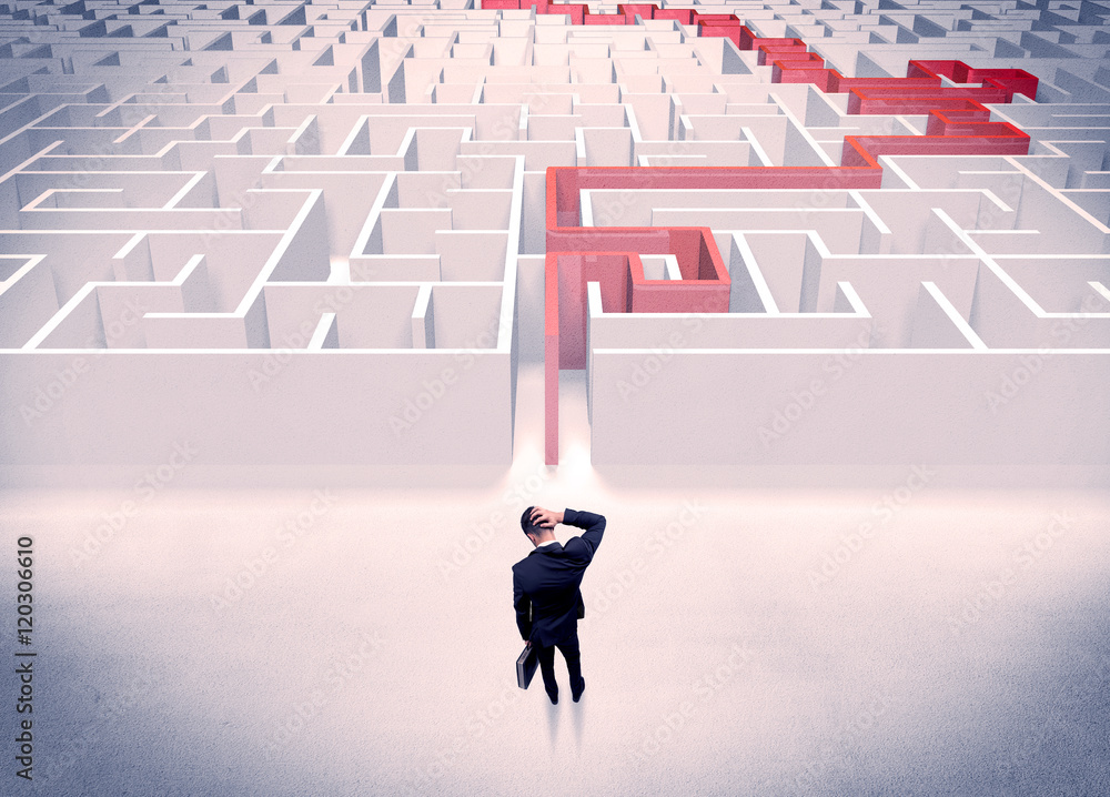 Maze solved for businessman concept