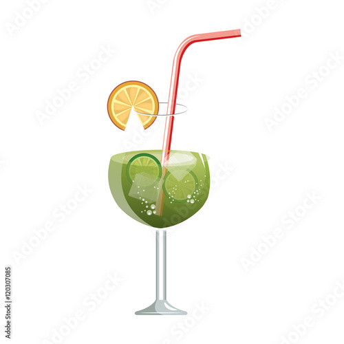 cocktail glass liquor drink alcohol beverage with lemon slice. vector illustration