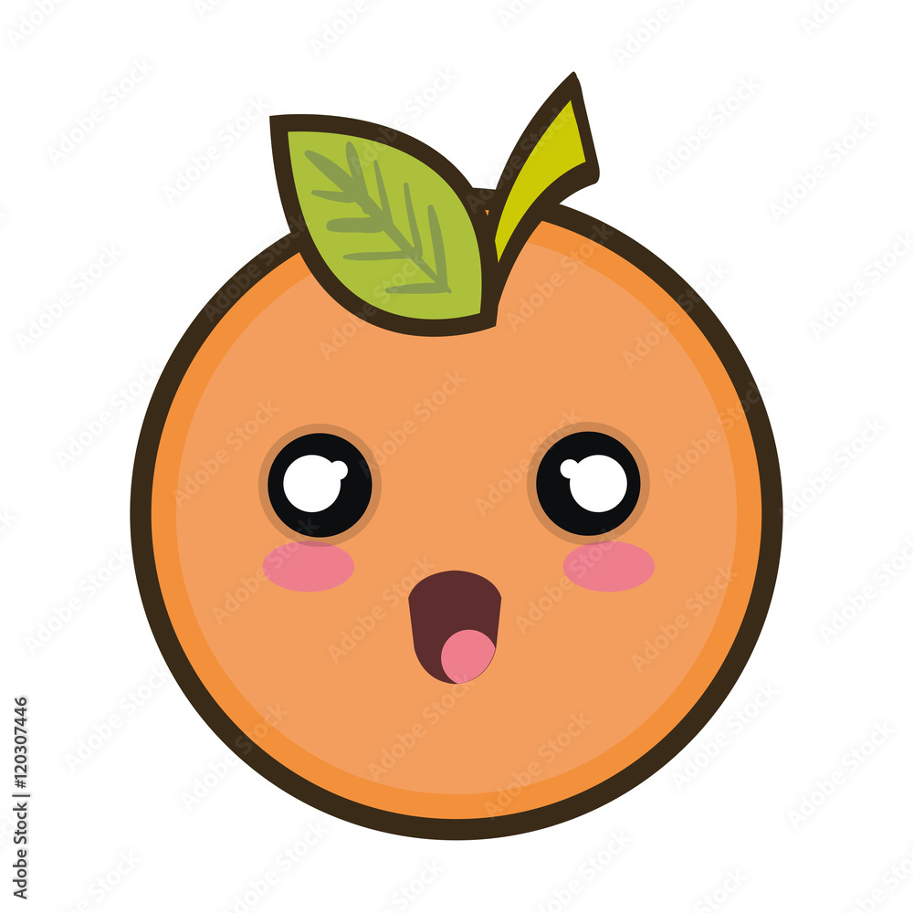 orange fruit food. kawaii cartoon with surprised expression face. vector illustration orange fruit food. kawaii cartoon with surprised expression face. vector illustration