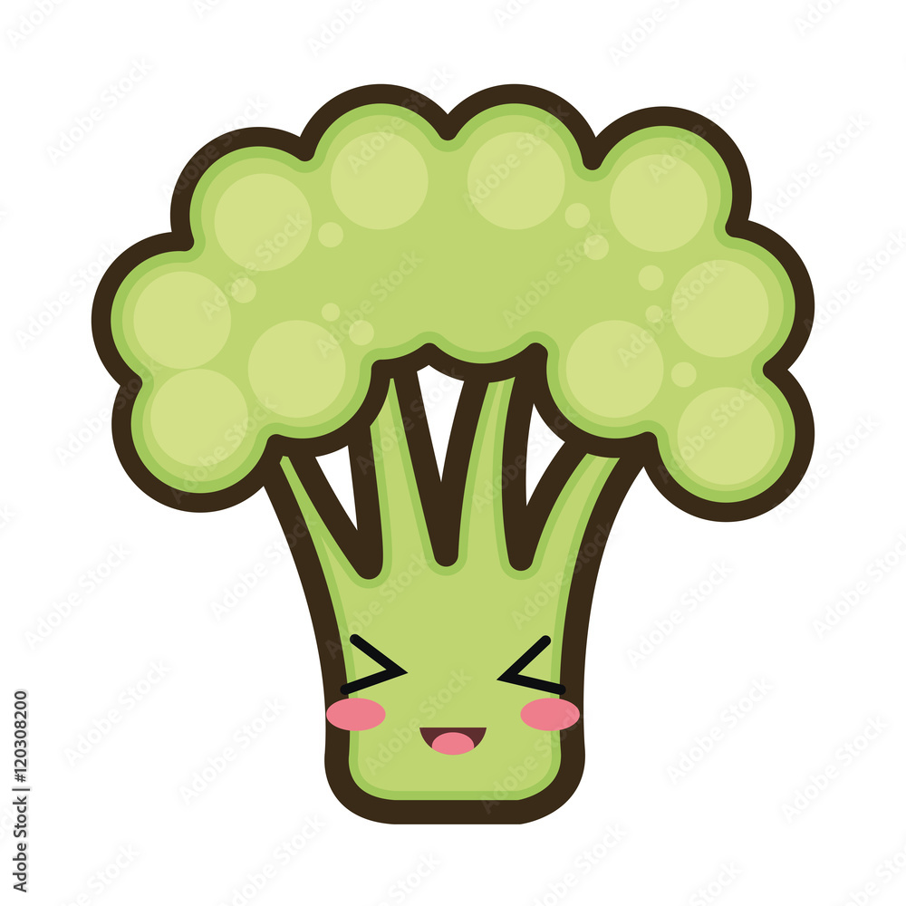 green broccoli vegetable food. kawaii cartoon with happy expression face. green broccoli vegetable food. kawaii cartoon with happy expression face.