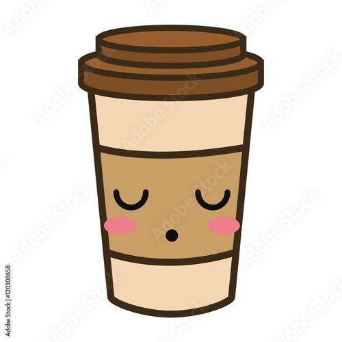 coffee portable cup. kawaii cartoon with lazy expression face. vector illustration