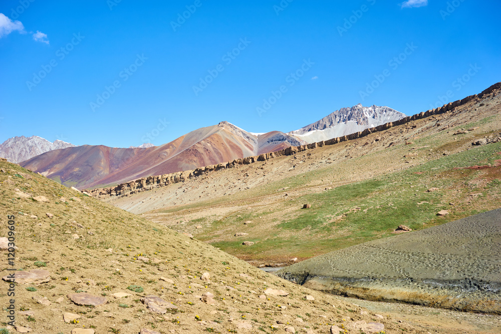 Colored mountains in Kichik-Alai valley in Kyrgyzstan Colored mountains in Kichik-Alai valley in Kyrgyzstan