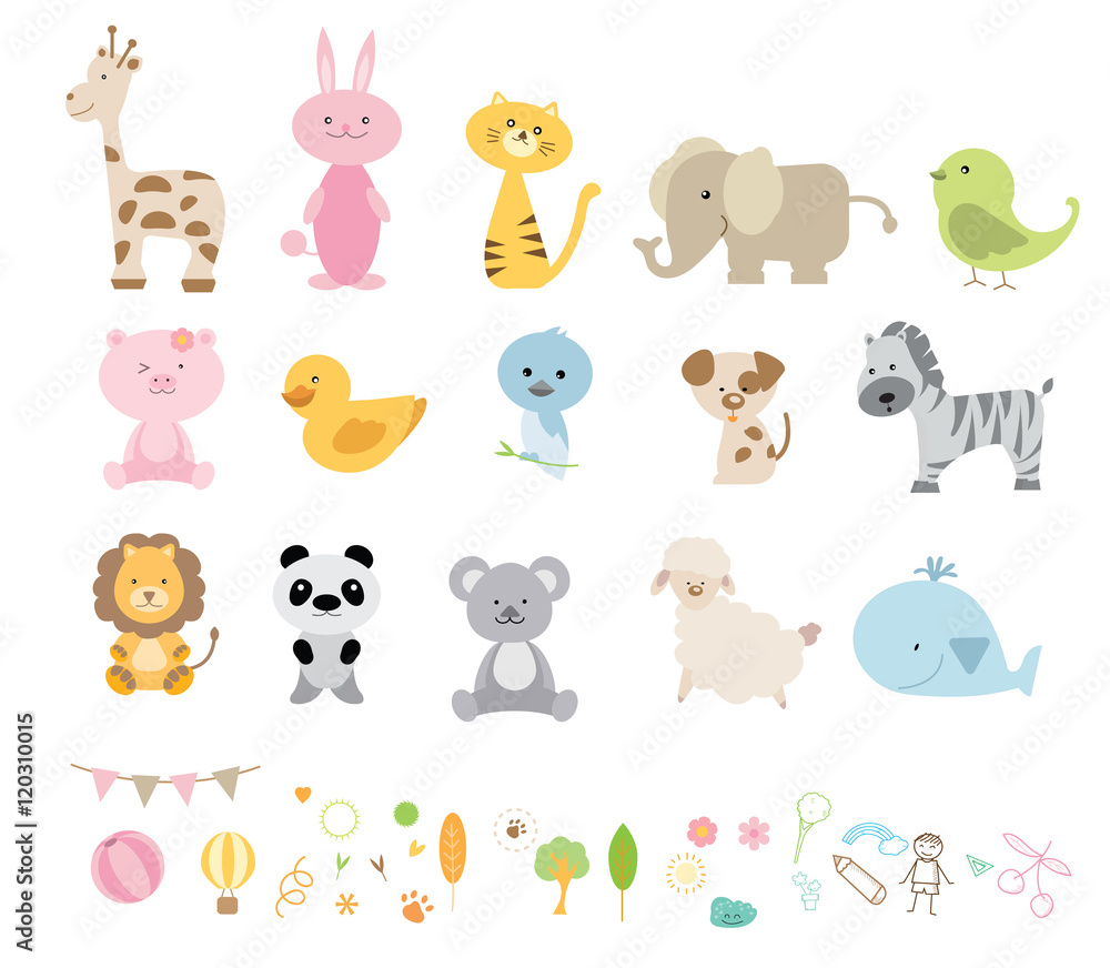 A vector illustration of different wild animals cartoons