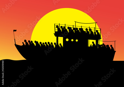 Immigrants are aboard on the sea.