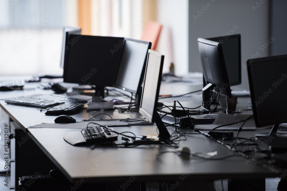 empty office with modern computers empty office with modern computers