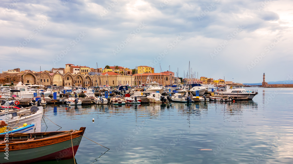 View of the old port of Chania. Crete, Greece