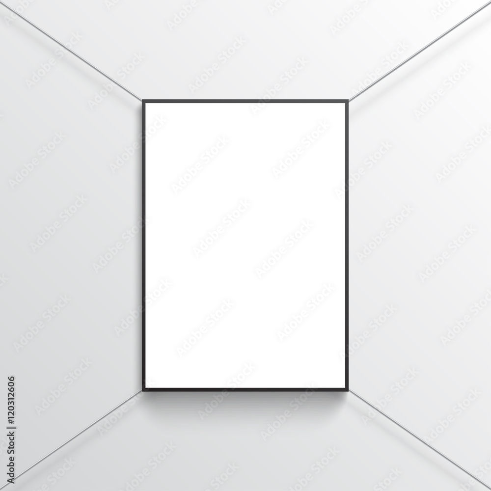 White poster with black frame mockup on grey wall White poster with black frame mockup on grey wall