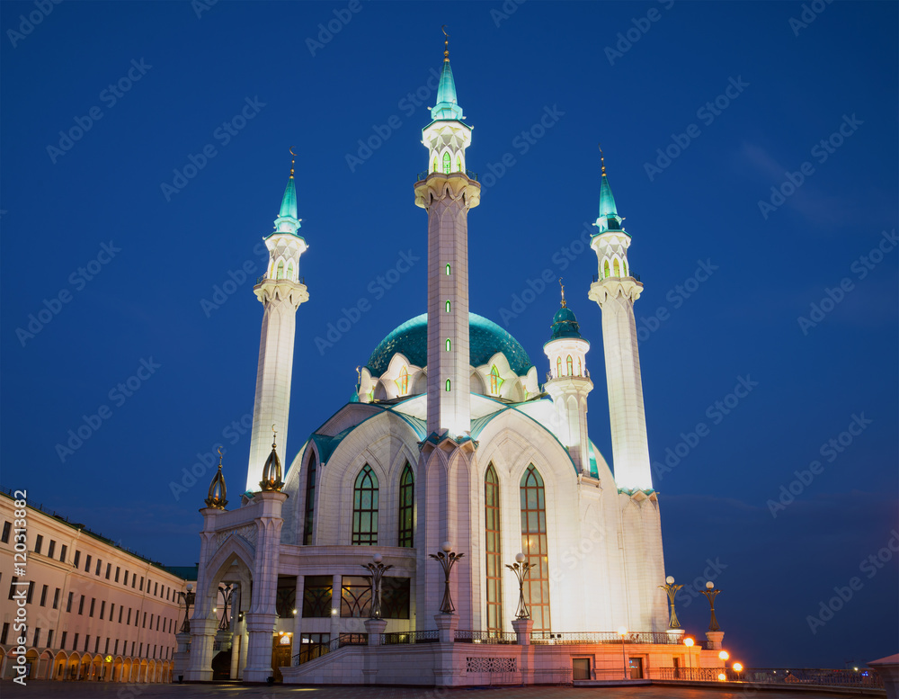 Kul-Sharif Mosque in the Kazan Kremlin, may night. Tatarstan