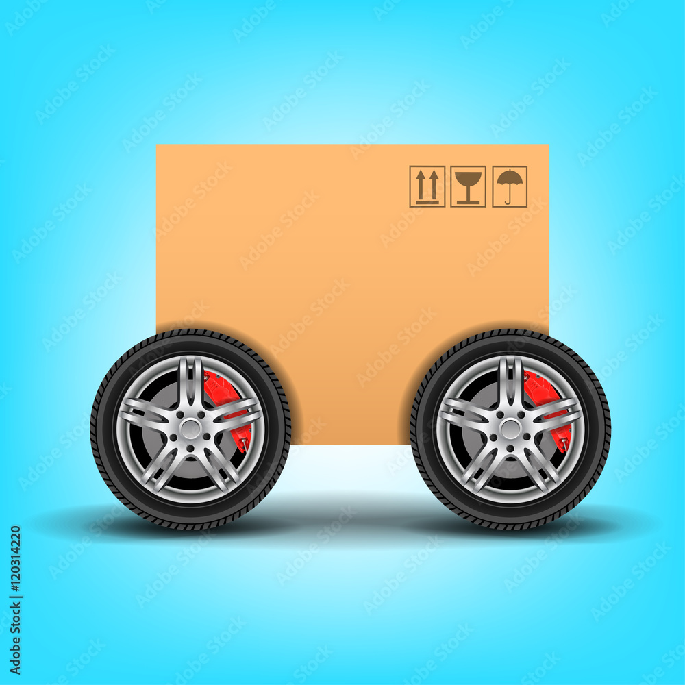 Naklejka premium cardboard box on wheels