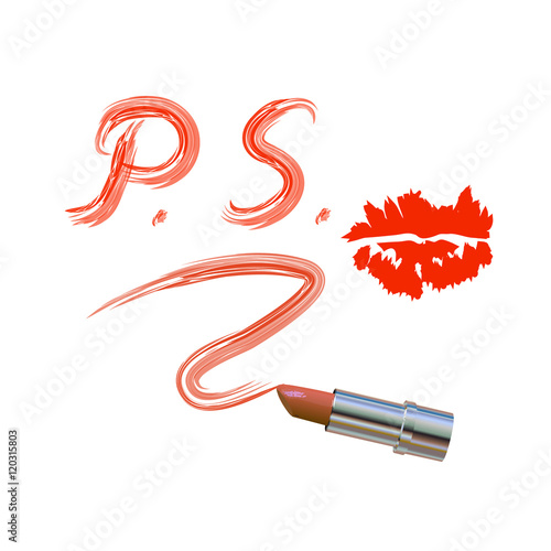постскриптум нарисованный губной помадой, векторная иллюстрация