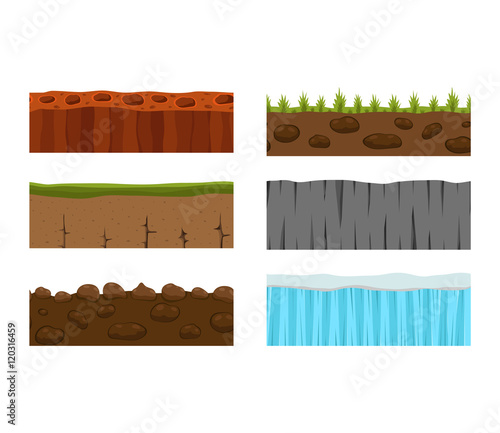 Illustration of cross section ground slice isolated on white background. Some ground slices piece nature cross outdoor. Ecology underground ground slice vector.