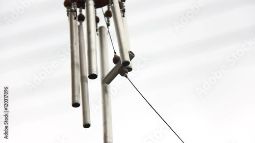 Crop Shot Handicraft Wind Chime Tube Mobile In Breeze With Refulgent Background Footage
